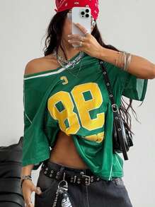 Coolane 女士春夏节日复古街头运动服迷彩数字印花棒球球衣 T 恤