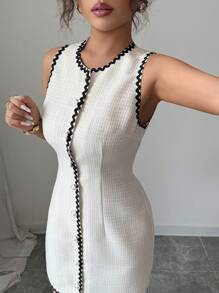 SHEIN LUNE Women's Elegant High Waist Sleeveless Short Tweed Dress