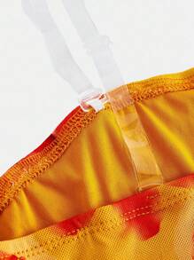 SHEIN 少女针织网眼花卉印花褶饰下摆短款吊带背心 - 橘色 - 查看 5