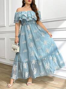 SHEIN Clasi Robe d'été à encolure carrée avec blocs de couleurs, tailles grandes. Robe élégante ajustée à la taille