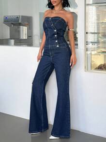 EURMUSE Casual Denim Top And Jeans Set Women Clothing Women Two Pieces Outfits Jean - Dark Wash - View 2