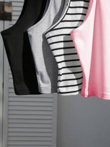 SHEIN EZwear 4件套女士休闲条纹蝴蝶结樱桃印花吊带背心，百搭性感紧身款，适合夏季返校季