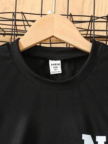 SHEIN Tween BoysCasual Loose Fit Letter Print Hoodie & Sweatpants 2pcs Set, Suitable For Leisure, School, Sports Wear Chic Outfits For Autumn/Winter Fall