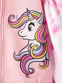 Back To School Fall Clothes Young Girl Cute Unicorn Tie-Dye Graphic Baseball Jacket, Sweet & Adorable For Autumn Winter