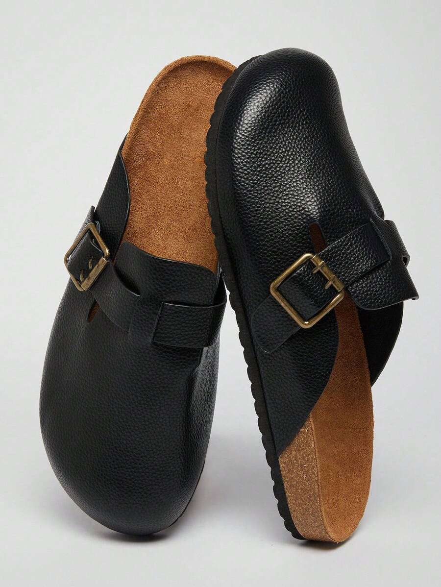 SHUZIA Men's Comfortable Arch Support Buckle Strap Round Toe Cork Footbed Clogs For Christmas - Black - View 1