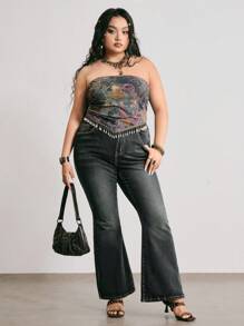 ROMWE Fairycore Jeans acampanados informales a la moda con desgaste y tachuelas con diseño de mariposa en tallas grandes - Azul - Ver 7