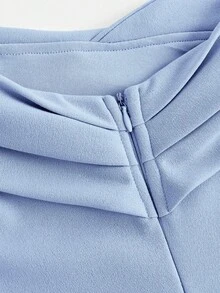 SHEIN Girlism Teen Girls Off Shoulder Ruched Criss-Cross Hem Slit Fishtail Dress, Party Wear Baby Blue Dress Women Dress For Wedding Guest Elegant Dress Light Blue Off The Shoulder Dress Asymmetrical Dress Light Blue Elegant Dress Dress With Slit Classy Elegant Dress Fall Winter