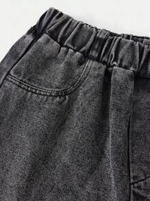 Girls' Casual Elegant Distressed Rhinestone Washed Loose Fit Jeans - Grey - View 3