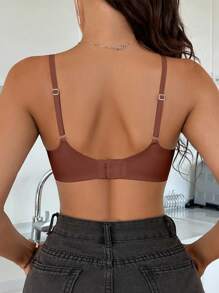 NudeFit 1pc Women Solid Color Comfortable Seamless Bra - Coffee Brown - View 2