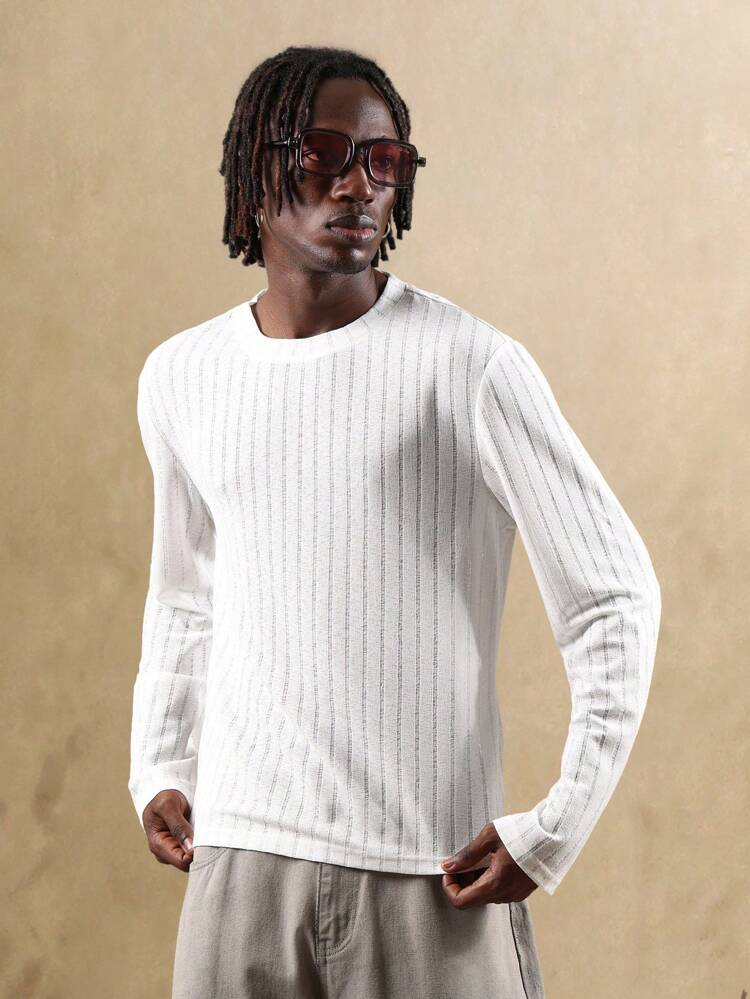 Ribbed Long Sleeve T Shirt With Crew Neck