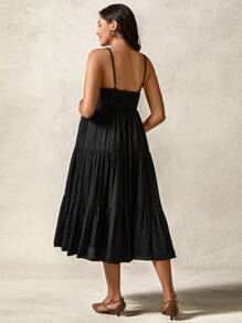 Boho Mama Pregnant Women Vacation Casual Solid Color Spaghetti Strap Dress - Black - View 2