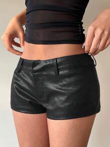 Aloruh 女式性感复古图案仿皮超短迷你裙 - 黑色 - 查看 5