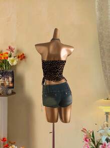 Attitoon 豹纹图案性感风格女式褶皱系带抹胸上衣 - 彩色 - 查看 4