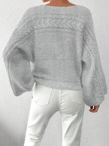 EURMUSE Women'S Solid Color Dolman Sleeve Sweater - Light Grey - View 2