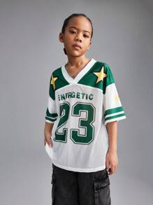 Coolane Kids Camiseta casual de manga corta con cuello en V y estampado de letra para niña preadolescente