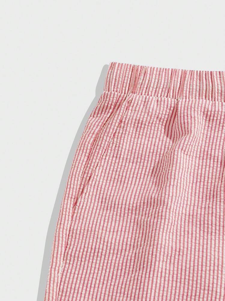 EASEVO Plus Size Men's Casual Vertical Striped Woven Fitted Shorts - Pink - View 3