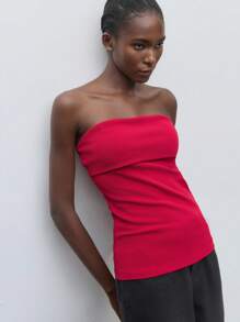 Maija 纯色罗纹针织抹胸，女士秋季服装，圣诞女装 - 酒紅色 - 查看 4