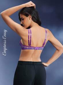 EmpressEnvy Women's Floral Lace Bow Design Fashion Bra Lace Bra Push Up Bra Criss Cross Bra Purple Bra