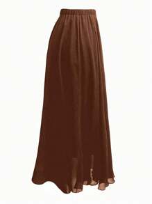 Flirla Falda de gasa con cintura elástica de moda de verano para talla grande, para mujer en Acción de Gracias - Café integral - Ver 4