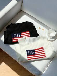 Comfortcana Women Usa 4th Of July Casual Knitted Sweater Vest  Top,2pcs,Suitable For Daily Street Wear 
Casual And Versatile