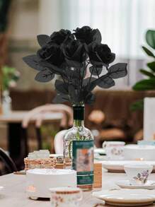 ROMWE Goth 1pc Black Rose Artificial Flowers, Home Decoration, Photo Props,Gothic Black Rose Fake Flower – Artificial Rose For Halloween Decor, Dark Wedding, Witch Party, Haunted House, Vampire Gothic Home Decoration, Spooky Centerpiec