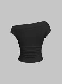 Sweetra 女式不对称领荷叶边修身花卉印花休闲夏季衬衫