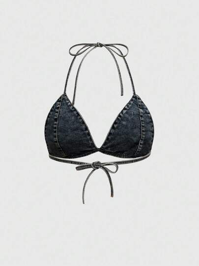 ROMWE Avant Vintage Millennium Heart Eye Embroidery Sexy Women Denim Blouse