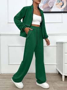 EURMUSE TWO PIECES TWO THREAD LIGHT GREY HOODIE SWEATSHIRT AND SWEATPANT WITH SPARKLE STONE DETAIL - Dark Green - View 4