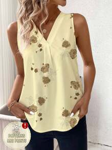 SHEIN Clasi Casual Floral Print V-Neck Tank Top For Women, Suitable For Summer Suitable For Going Out Chic Blouses For Women - Multicolor - View 2
