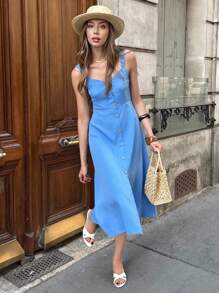 Pariaura Locker sitzend Single-Breasted Kleid mit Spaghetti-Trägern für Damen für den Sommer