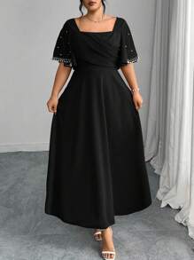 Modelyn Vestido elegante con aplicaciones de cuentas para tallas grandes - Negro - Ver 4