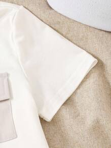 SHEIN Genkimix Kids 2pcs/Set Young Boy Contrast Color Cargo Pocket Short Sleeve T-Shirt And Shorts Casual Outfit - Grey - View 7