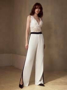 MOTF PREMIUM 开衩撞色饰边西装裤