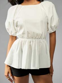 MISSGUIDED Blusa de mangas abultadas con amarre en la espalda, cintura ajustada, espalda abierta, para uso casual, de fiesta, ocasiones especiales, resort, fiesta de duchas nupciales, elegante - Blanco - Ver 4