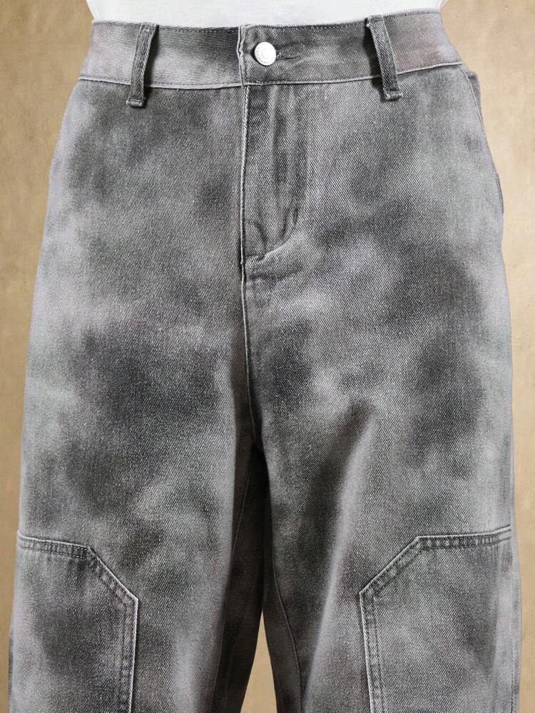 Abstract Pattern Carpenter Jeans With Wide Leg Design