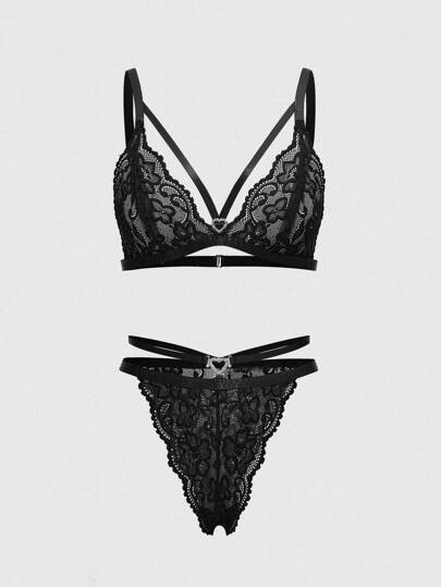 ROMWE Avant Ensemble de lingerie sexy transparente en dentelle pour femmes