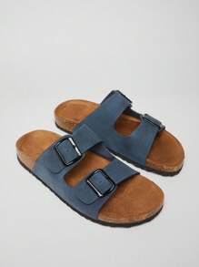 SHUZIA Giày sandal đế bần Nub Blue Blue AZ Cork hai quai khóa thiếc cổ điển dành cho nam - Thiết kế cao cấp, hỗ trợ vòm chân và phong cách từ du thuyền đến phố - Màu xanh hải quân - Xem 4