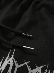 ROMWE MEN Street Life Shorts esportivos masculinos com estampa de estrela e rosto gótico, Halloween - Preto - Ver 6