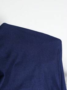 Modelyn 女士纯色不对称领口金属装饰褶饰修身中长连衣裙，优雅 - 藏蓝色 - 查看 7