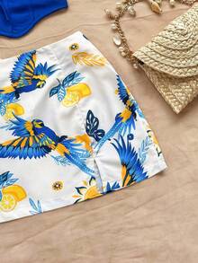 Soleia Women White And Blue Floral Boho Tube Top & Skirt Set,Beach Vacation 2 Pieces Outfit,Tropical Print Music Festival Club Summer Set  No Chest Padding - Multicolor - View 3