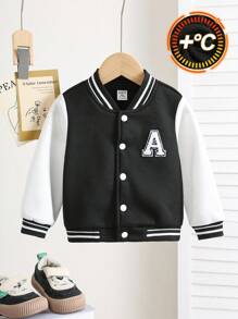Baby/Toddler Unisex Casual Comfortable Varsity Contrast Sleeve Baseball Jacket,In Fall/Winter - Black and White - View 2