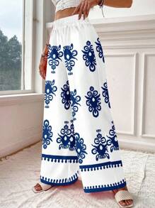 Travachic Quần dài in họa tiết hình học cổ điển màu xanh dành cho nữ, thích hợp cho kỳ nghỉ hè, bãi biển, đảo, phong cách cổ điển, phong cách kỳ nghỉ thường ngày, gợi cảm, dễ thương, Y2K Coconutgirl, kỳ nghỉ Boho, phong cách Hippie, lễ hội âm nhạc - Nhiều màu - Xem 6