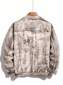 Manfinity Homme Plus Size Men's Distressed Washed Loose Denim Jacket Acid Wash Denim Jacket Vintage Casual , Fall - Brown - View 2