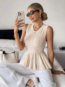 SHEIN Frenchy 女式圆领纯色无袖A字针织上衣 - 酒紅色 - 查看 5