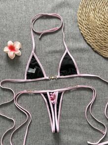 Swim Vcay 2 件套花卉印花细肩带露背超短比基尼上衣和丁字裤性感比基尼套装女式 - 彩色 - 查看 3