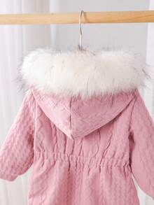 SHEIN Baby Girl Casual Fleece Hooded Jacket With Faux Fur Collar, Autumn & Winter Fall - Pink - View 7