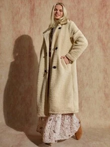 EURMUSE Women Casual Loose Long Faux Fur Coats, Warm & Fashionable Daily Wear - Beige - View 3