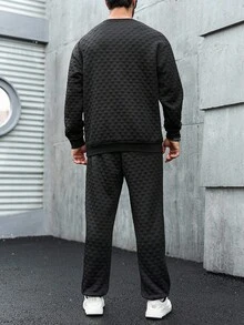 Manfinity Homme Men's Black Letter Embroidered Crew Neck Sweatshirt & Joggers Set, Casual & Commuter Daily Wear,Fall Clothes - Black - View 6