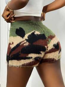 Slaydiva 2025秋冬新款夏季休闲街头运动树枝图案迷彩羊毛针织短裤 - 彩色 - 查看 2