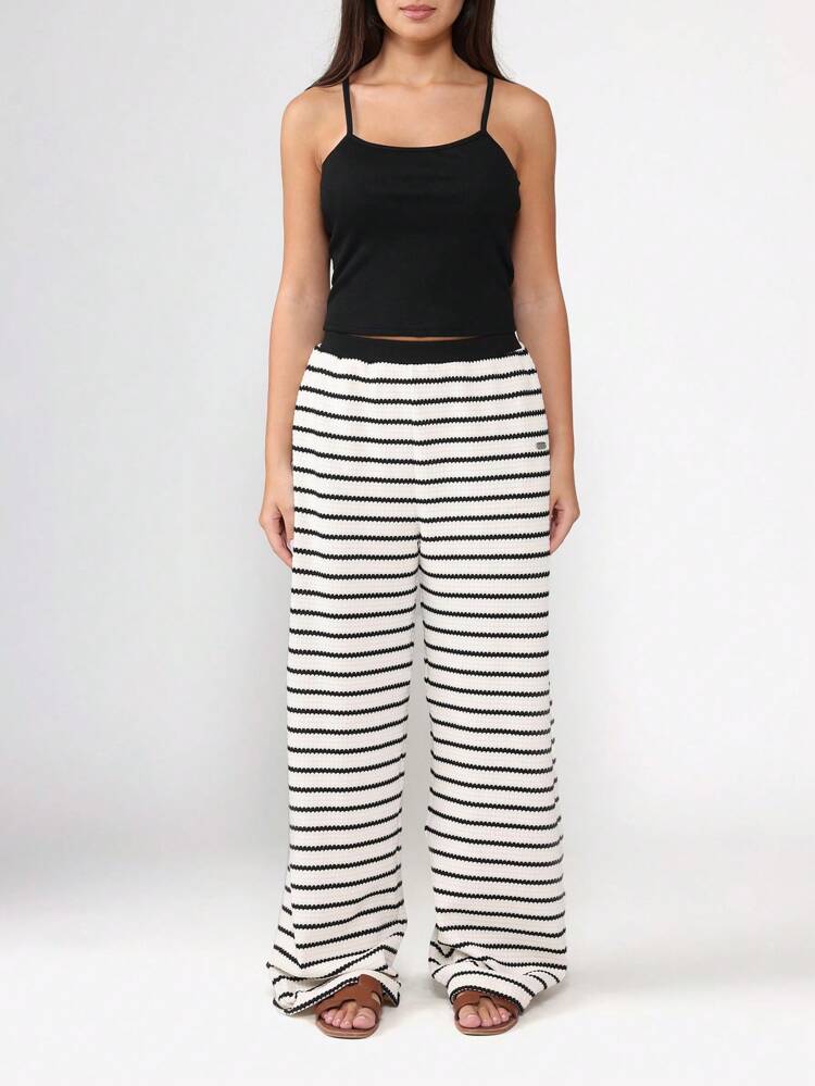 Wide Leg Knitted Pants With Horizontal Stripes